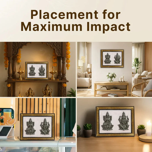 Maa Lakshmi Siddh Pyrite Lakshmi–Ganesh Ji on Selenite Frame — For Divine Blessings, Prosperity & Positive Energy