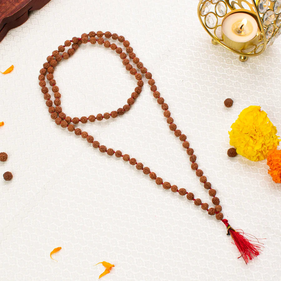5 Mukhi Rudraksha Mala (7 mm, 108 + 1 Beads) — For Peace, Focus & Spiritual Growth