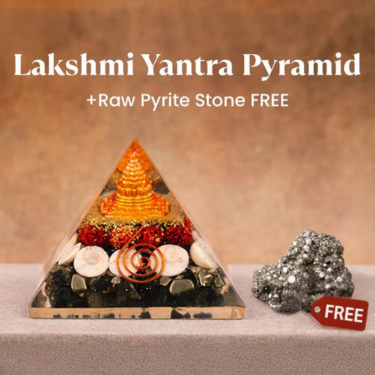Lakshmi Yantra Pyramid with FREE Raw Pyrite Stone — Attract Wealth, Harmony & Divine Prosperity