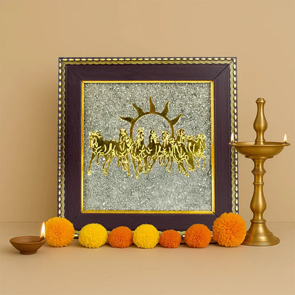 7 Horses on Raw Pyrite Frame with FREE Shree Yantra — Symbol of Speed, Prosperity & Victory