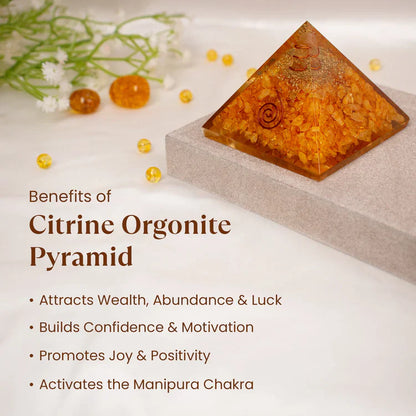 Citrine Crystal Pyramid with FREE Vyapaar Vridhi Yantra — For Prosperity, Business Growth & Success Energy