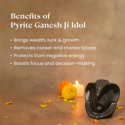 Pyrite Ganesh Ji Idol with FREE Raw Selenite Plate — For Prosperity, Protection & Positive Energy