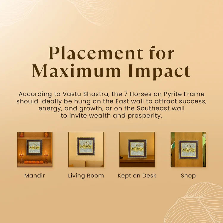 7 Horses on Raw Pyrite Frame with FREE Shree Yantra — Symbol of Speed, Prosperity & Victory