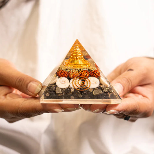 Lakshmi Yantra Pyramid with FREE Raw Pyrite Stone — Attract Wealth, Harmony & Divine Prosperity