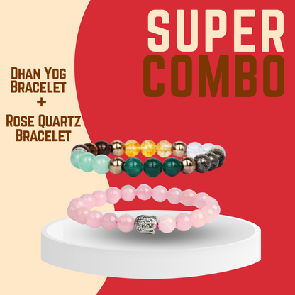 Dhan Yog + Rose Quartz Bracelet Combo